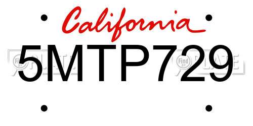 5MTP729 California License Plate