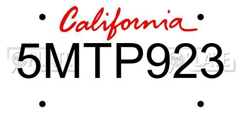 5MTP923 California License Plate