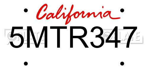 5MTR347 California License Plate