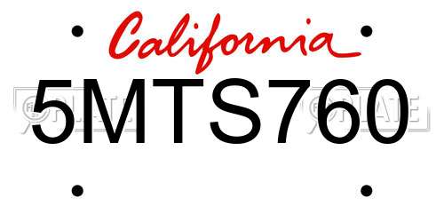 5MTS760 California License Plate