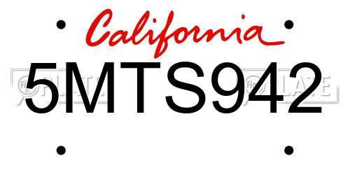 5MTS942 California License Plate