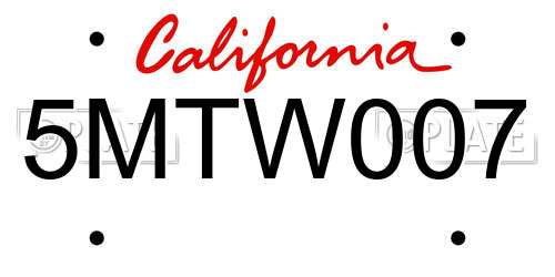 5MTW007 California License Plate