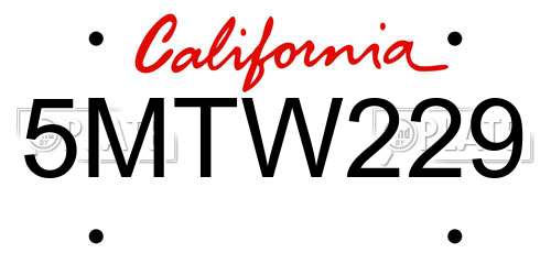 5MTW229 California License Plate