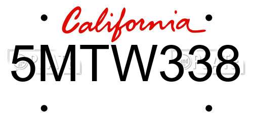5MTW338 California License Plate