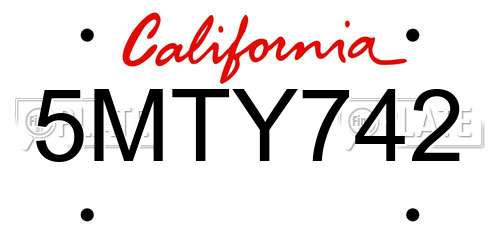 5MTY742 California License Plate