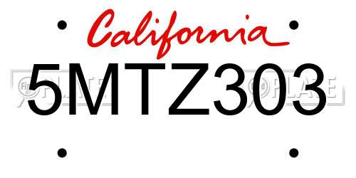 5MTZ303 California License Plate