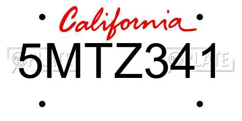 5MTZ341 California License Plate