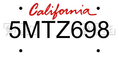 5MTZ698 California License Plate