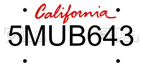 5MUB643 California License Plate