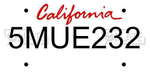 5MUE232 California License Plate