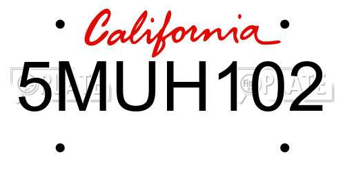 5MUH102 California License Plate