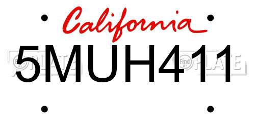 5MUH411 California License Plate