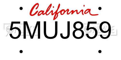 5MUJ859 California License Plate
