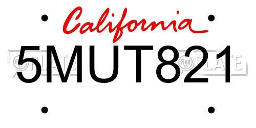 5MUT821 California License Plate