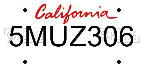5MUZ306 California License Plate
