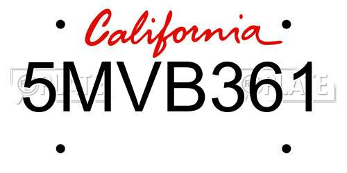 5MVB361 California License Plate