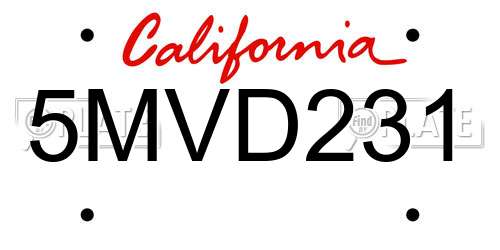 5MVD231 California License Plate