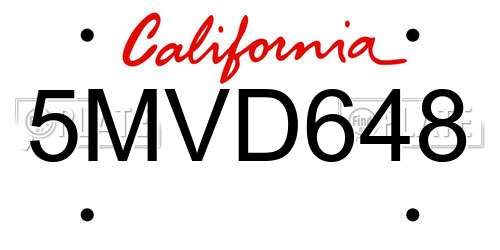 5MVD648 California License Plate