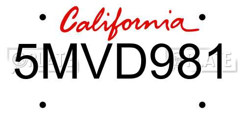 5MVD981 California License Plate