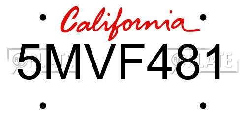 5MVF481 California License Plate