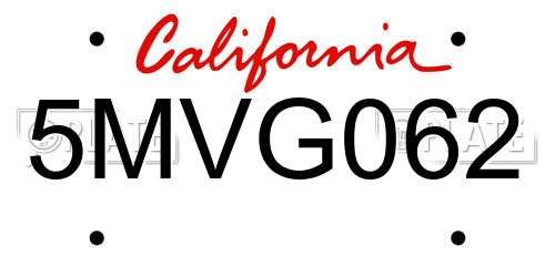 5MVG062 California License Plate