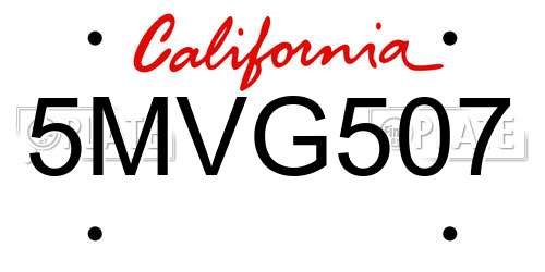 5MVG507 California License Plate