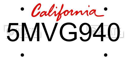 5MVG940 California License Plate