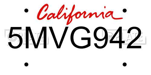 5MVG942 California License Plate