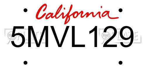 5MVL129 California License Plate