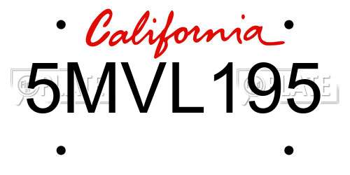 5MVL195 California License Plate