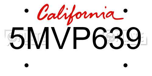 5MVP639 California License Plate