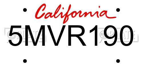 5MVR190 California License Plate