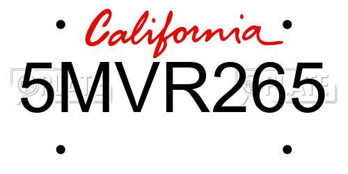 5MVR265 California License Plate