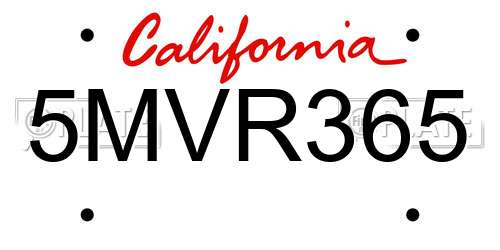 5MVR365 California License Plate