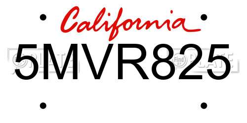 5MVR825 California License Plate