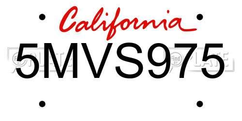 5MVS975 California License Plate