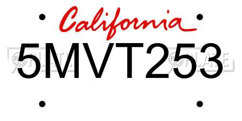 5MVT253 California License Plate