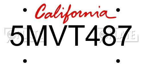5MVT487 California License Plate