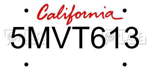 5MVT613 California License Plate