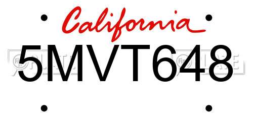 5MVT648 California License Plate