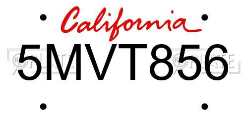 5MVT856 California License Plate