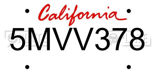 5MVV378 California License Plate
