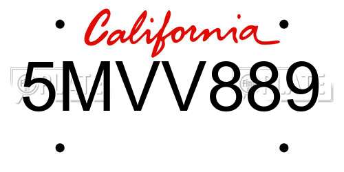 5MVV889 California License Plate