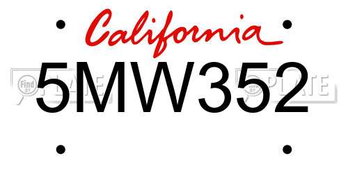 5MW352 California License Plate