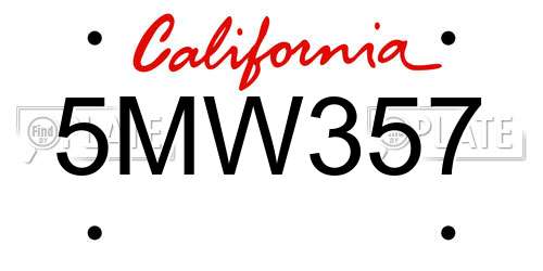 5MW357 California License Plate