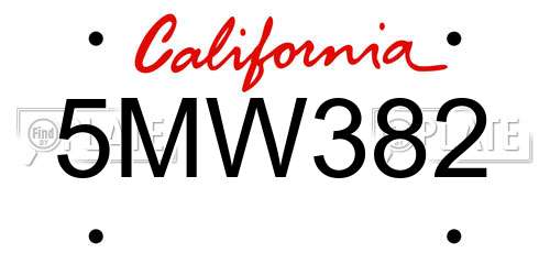 5MW382 California License Plate