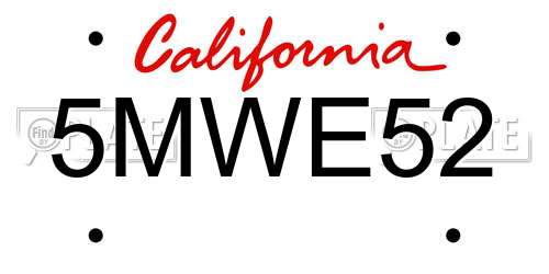 5MWE52 California License Plate