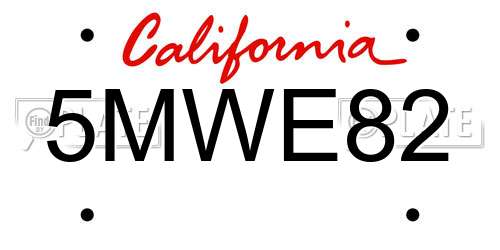5MWE82 California License Plate