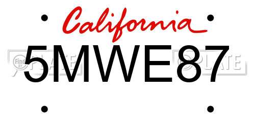 5MWE87 California License Plate