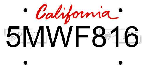 5MWF816 California License Plate